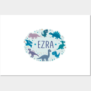 Ezra name surrounded by dinosaurs Posters and Art